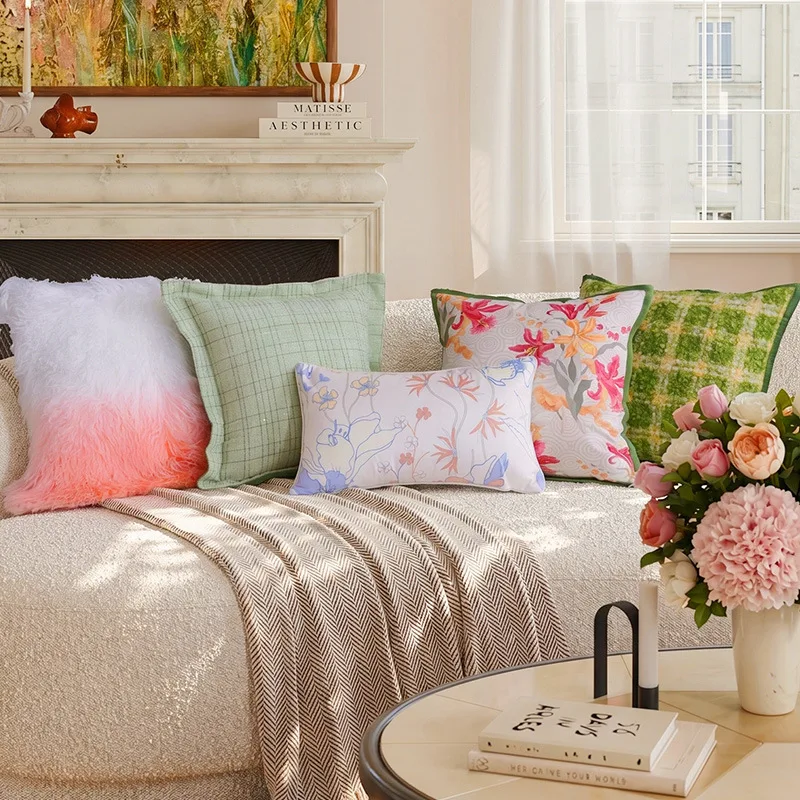30X50/45X45CM Plant Flower Throw Pillow Cover Modern Fresh Cream Stamping Waist Cushion Cover Decor Home Decorative Pillowcase
