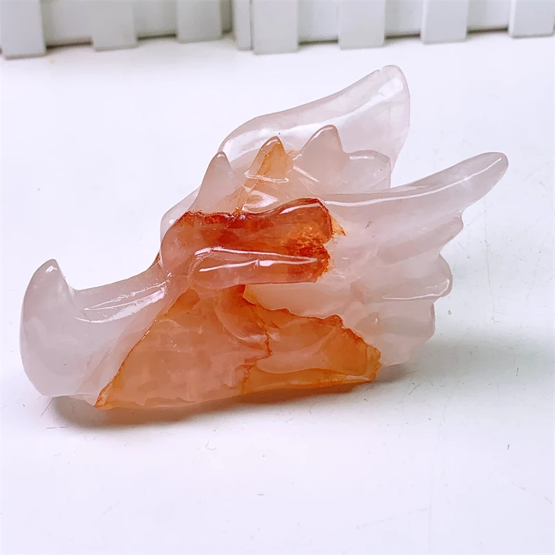 10CM Natural Red Fire Quartz Hematoid Dragon Skull Head Polished Animal Powerful Statue For Home Decoration Gift 1pcs