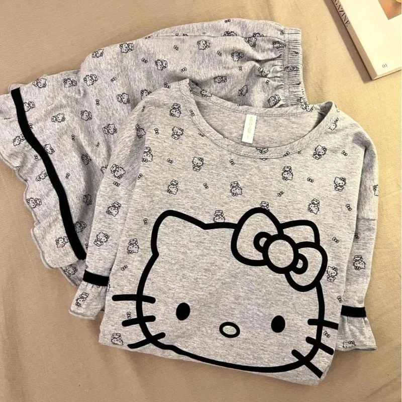 

Summer Grey Hello Kitty Pajamas Short Sleeve Shorts Cotton Two-piece Set Casual and Comfortable Hello Kitty Women's Loungewear
