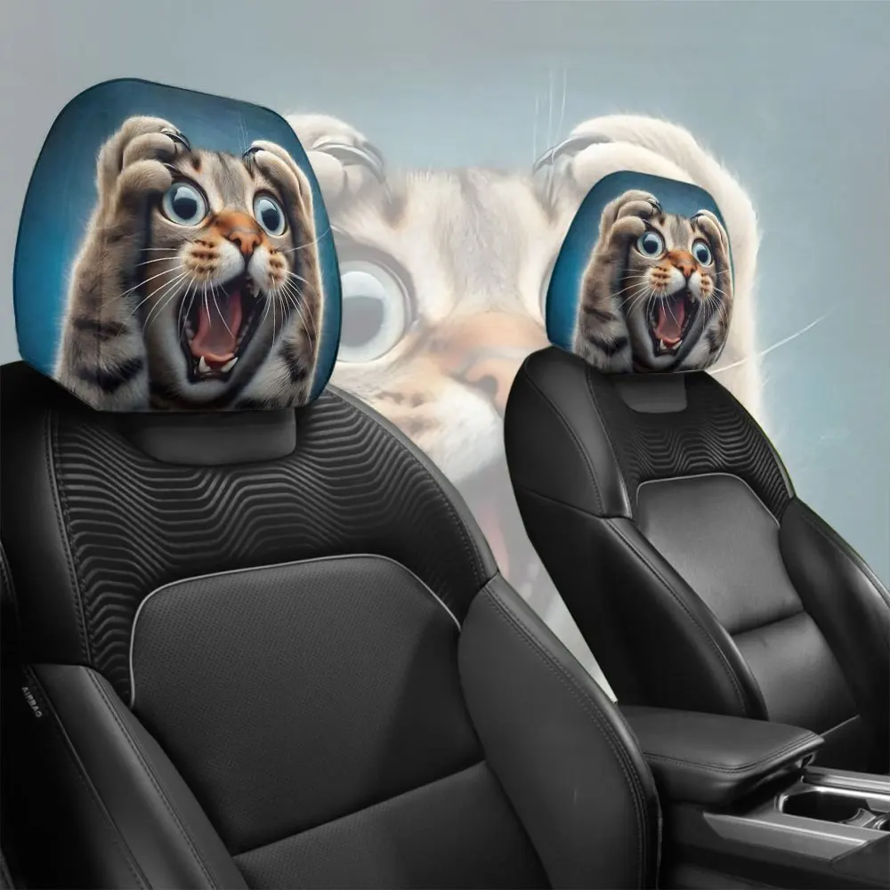 Valentine's Day family holiday gift: Crazy Kitten Breathable car headrest cover two-piece set, car interior accessories