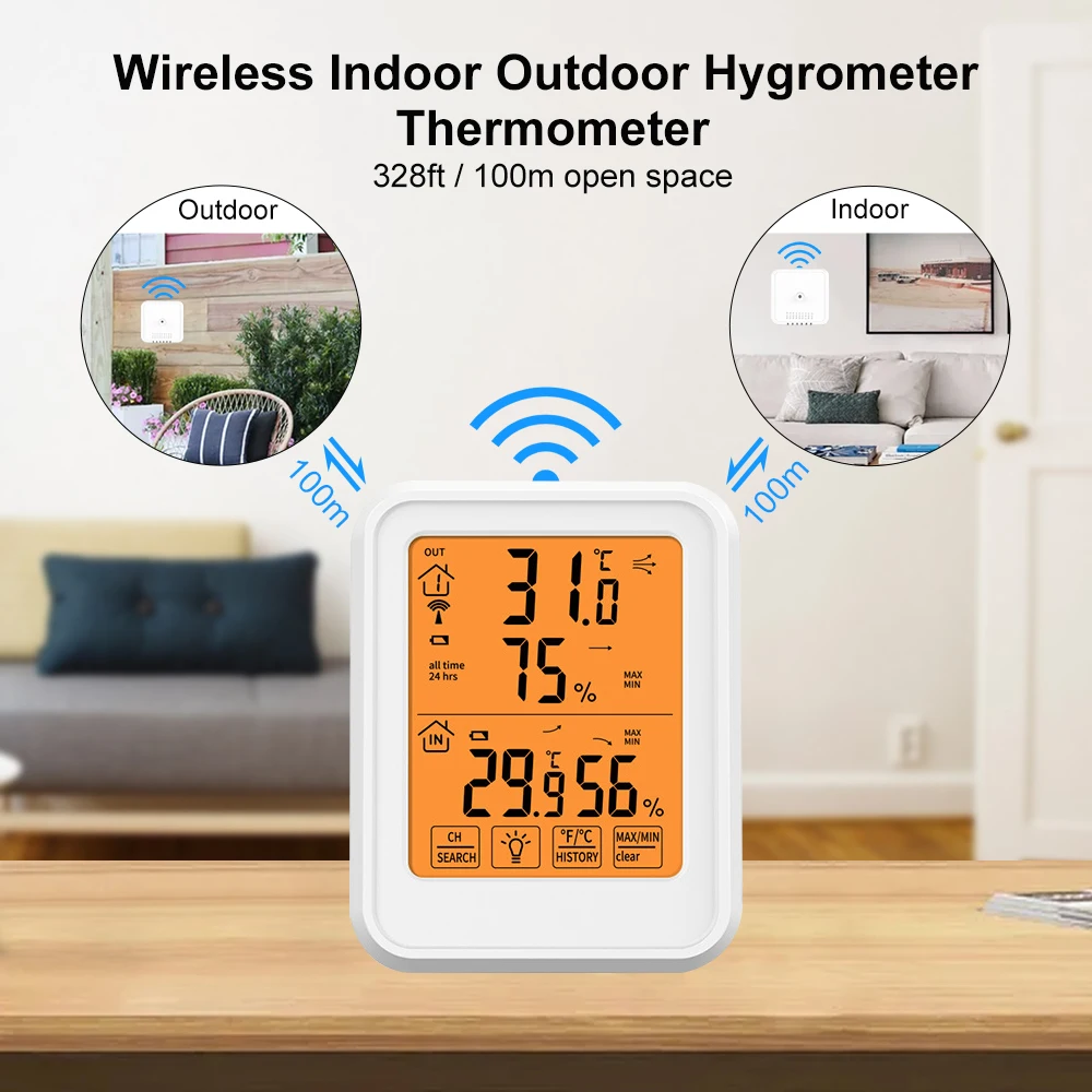 Stazione meteorologica Wireless termometro esterno per interni igrometro temperatura digitale umidità sensore remoto Touch Screen retroilluminazione