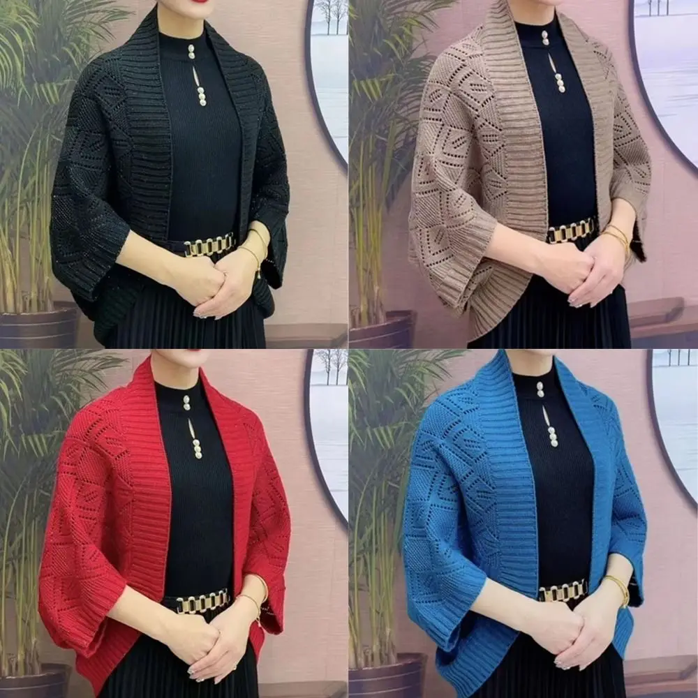 

Модная простая вязаная шаль, повседневная накидка с открытой строчкой, теплое женское пальто с длинными рукавами