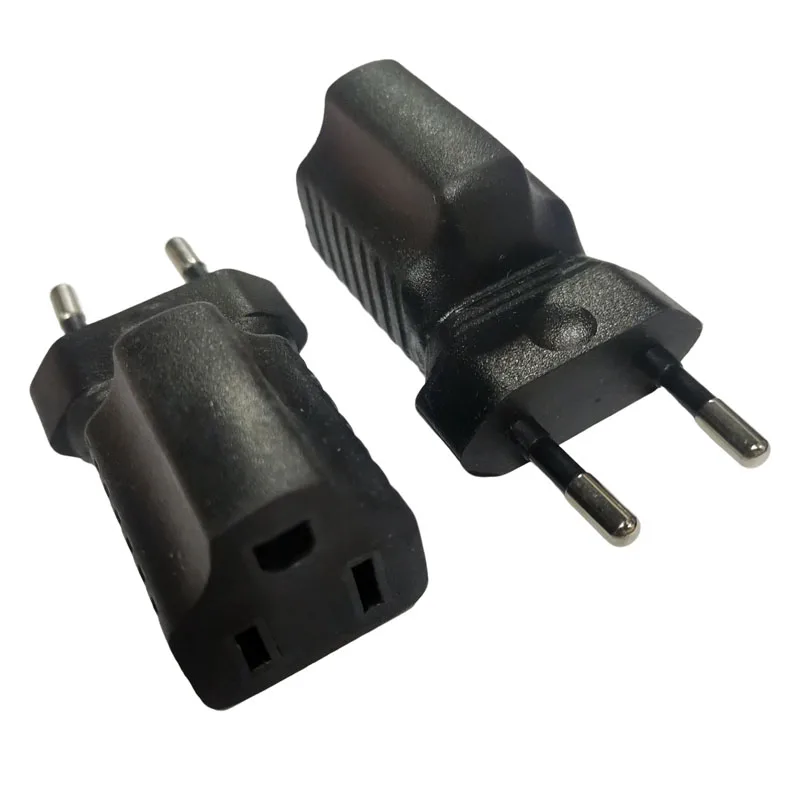Black EU 4.0MM to US NEMA 5-15R Power Adapter Converter Europe Swiss Italy 2Pin to 5-15R Travel Adapter Plug