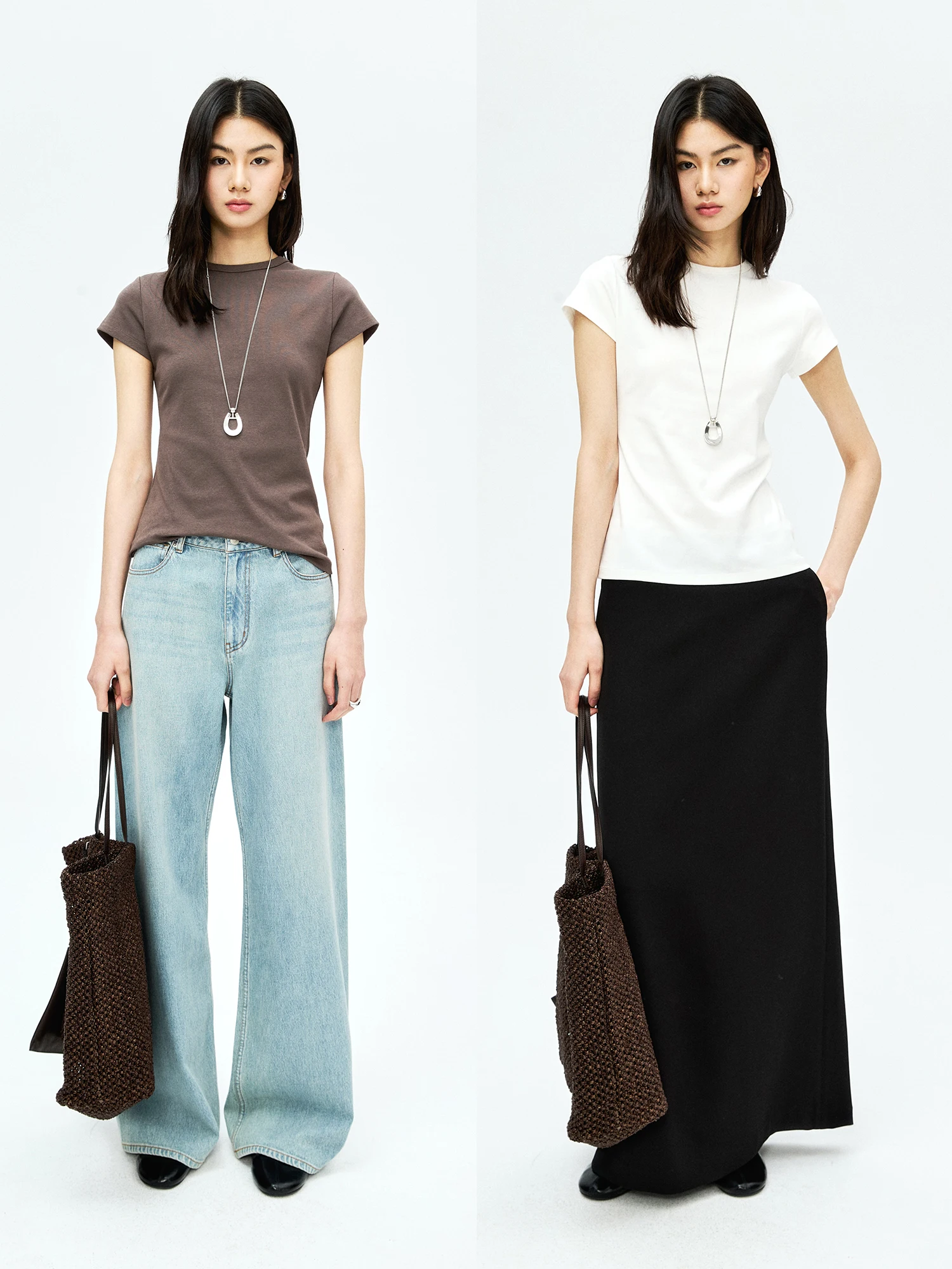 

MRS Studios Classic Fit Short Sleeve Silk Cotton T-Shirt Women's Casual Knitted round Neck Top Polyester Regenerated Fiber