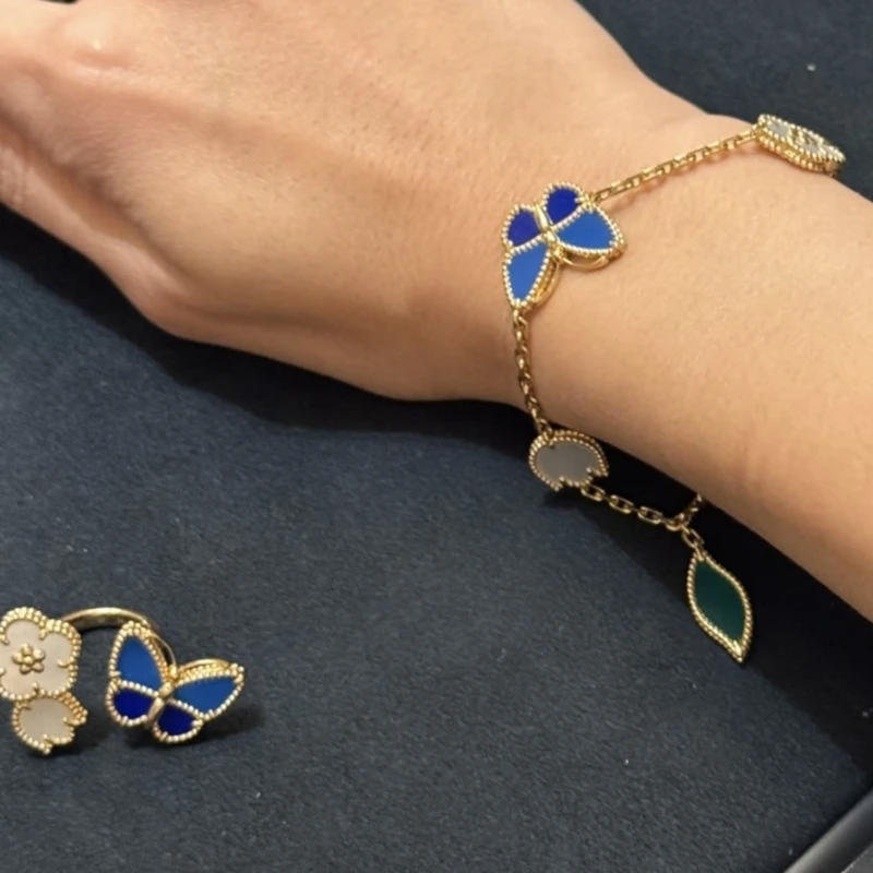 Real 925 Silver Retro Exquisite Butterfly Flower Design Bracelets or Rings Inlaid with Seashell Premium Hand Accessory For Women