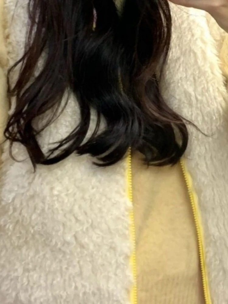 Y2k Estético Casual Casacos Sem Mangas Harajuku Mulheres Zíper ​ ​ Casaco de lã de cordeiro com orelhas de urso fofas jaqueta colete com capuz