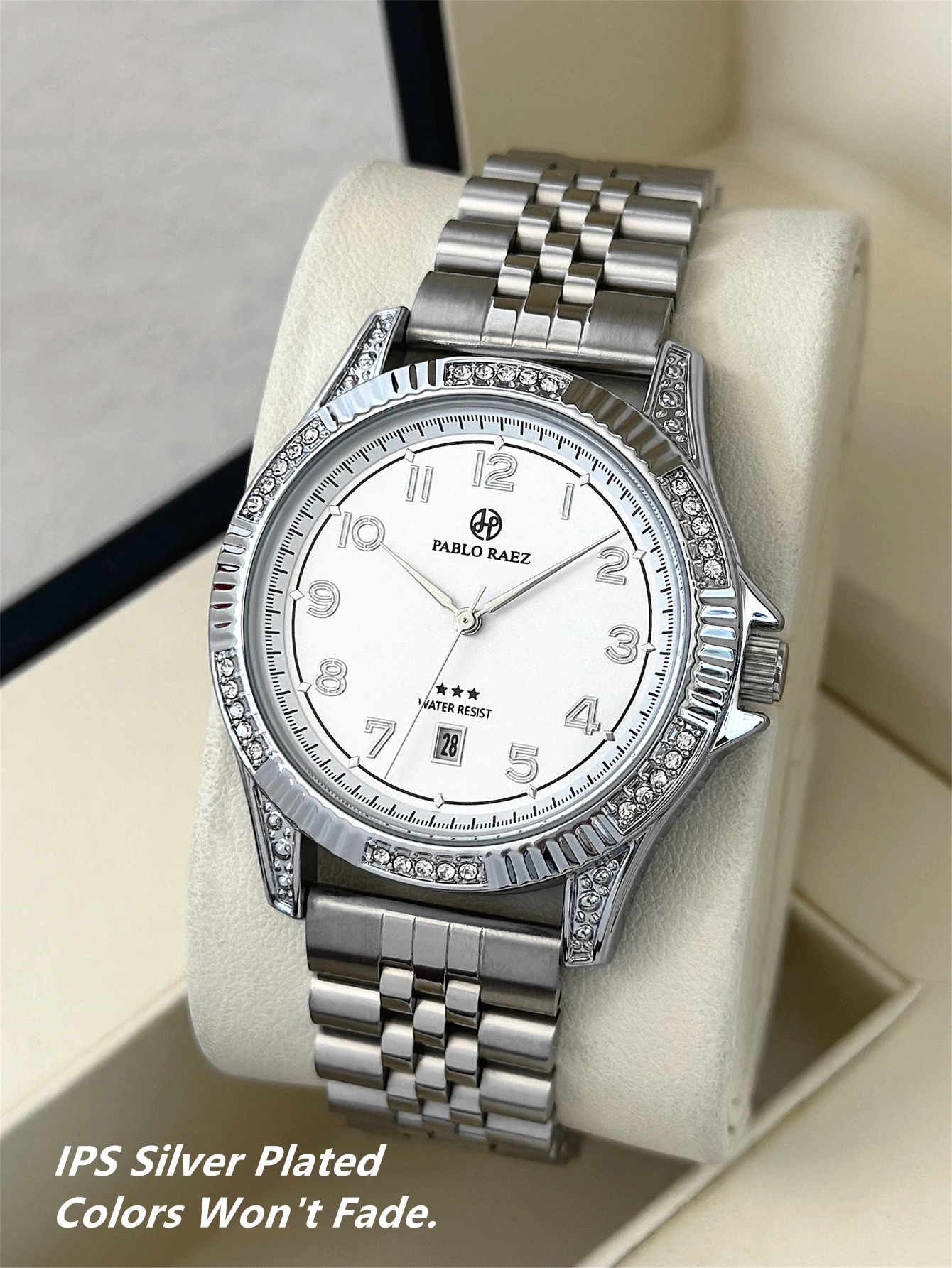 

TOP Brand Watch Men's Business Premium Steel Waterproof Silver Large Number Dad Watches Unisex Fashion Quartz Clock Wristwatches