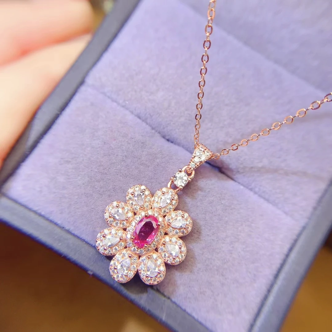 KJJEAXCMY High quality Natural Pink Sapphire Pendant S925 Silver Inlaid Simple Women's Jewelry Support testing Birthday present