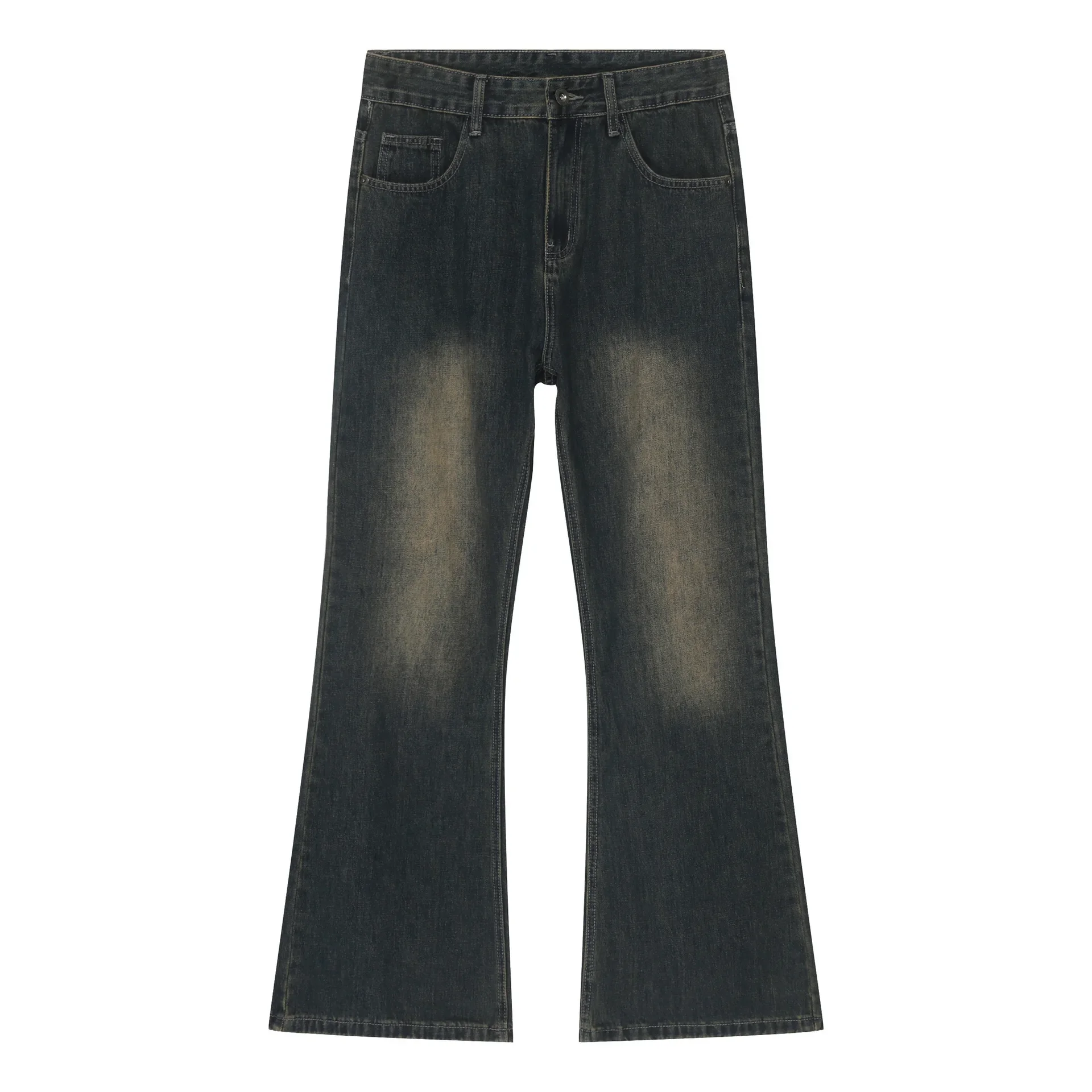 American Retro Washed Denim Jeans, High Street Style, for Men. They Are Loose-fitting, Versatile and Casual Long Pants.