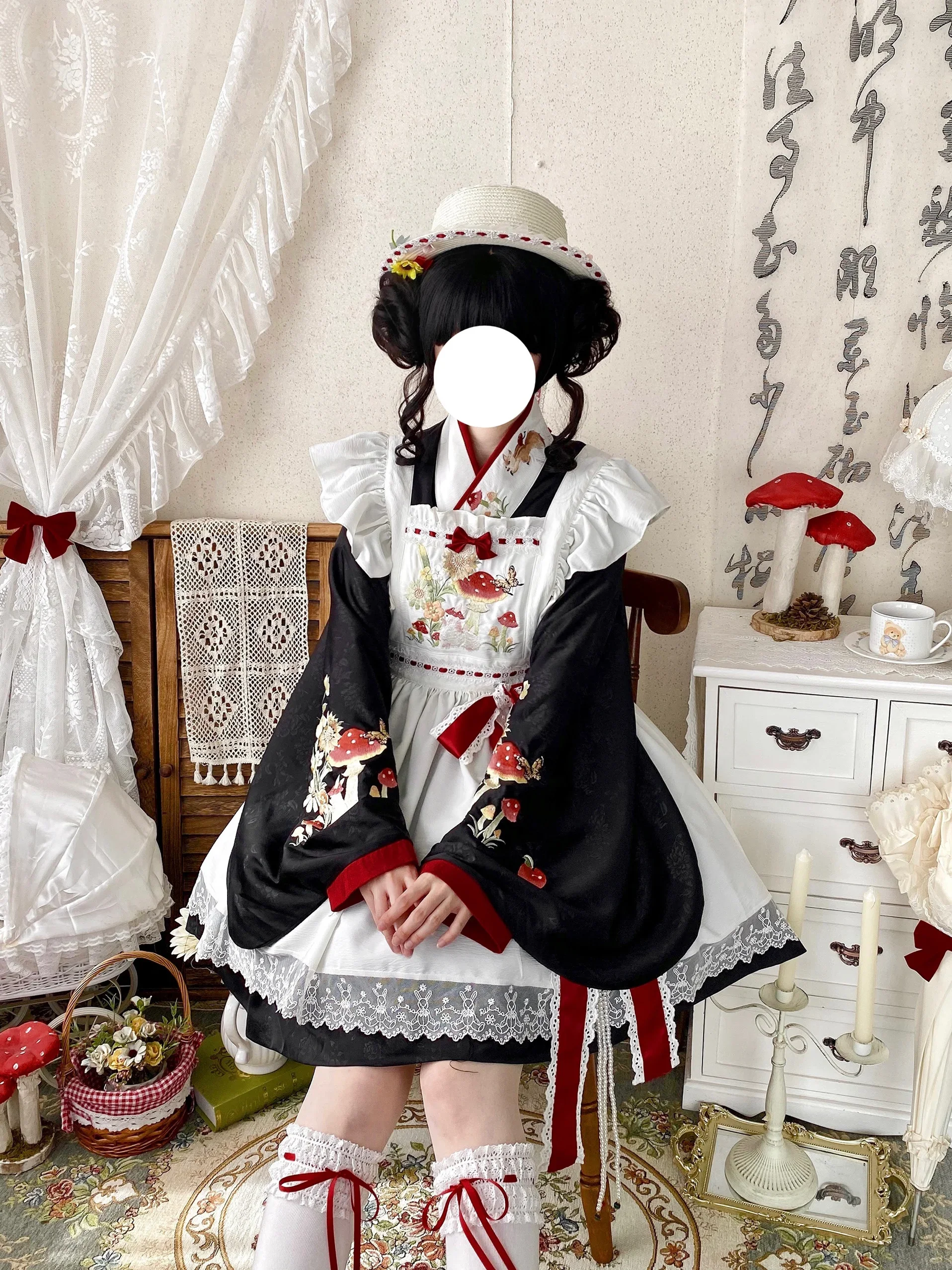 2025 ربيع جديد الحلو القوس التطريز Kawaii طالب كم طويل لوليتا فستان تأثيري الأصلي النمط الصيني لولي فستان المئزر البدلة