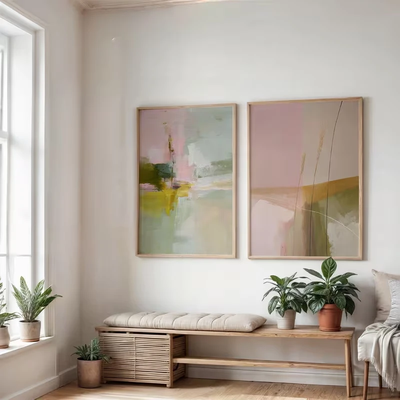 2pcs frameless Canvas Painting 2D Flat Paintings Wall Decorations, Retro Posters Abstract Pastel Artworks 2pcs Canvas  . Decorat