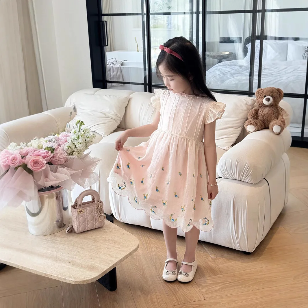 

baby girls lace collar dress 3-13 child summer new sweet colorful embroidered cotton princess dresses kids clothes