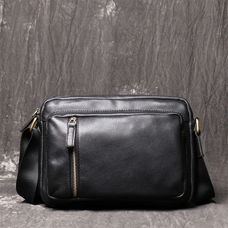 Genuine Fashion Men Leather Crossbody Bag Male Black Soft Shoulder High Quality Messnger Men's Handbag