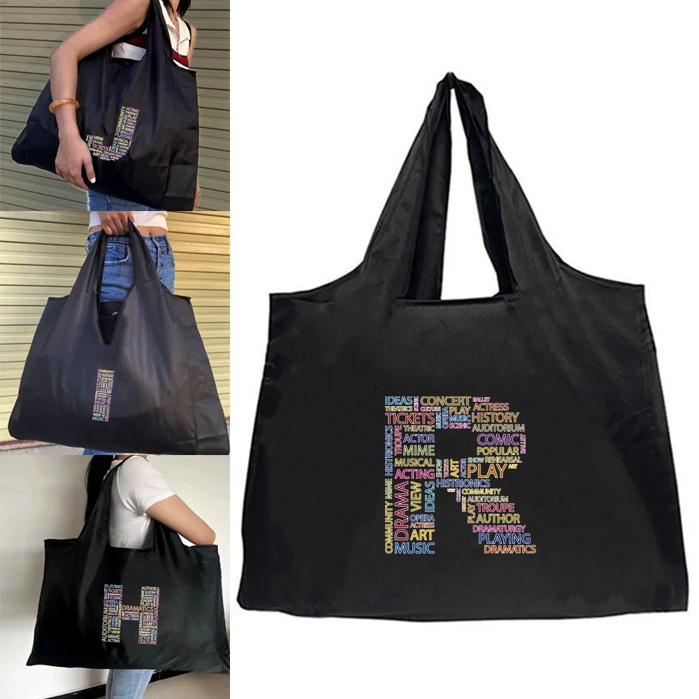 

Shopping Folding Pouch Handbags Picnic Storage Bag Large-Capacity for Travel Beach Bag Letters Composed of Short Sentences 2026