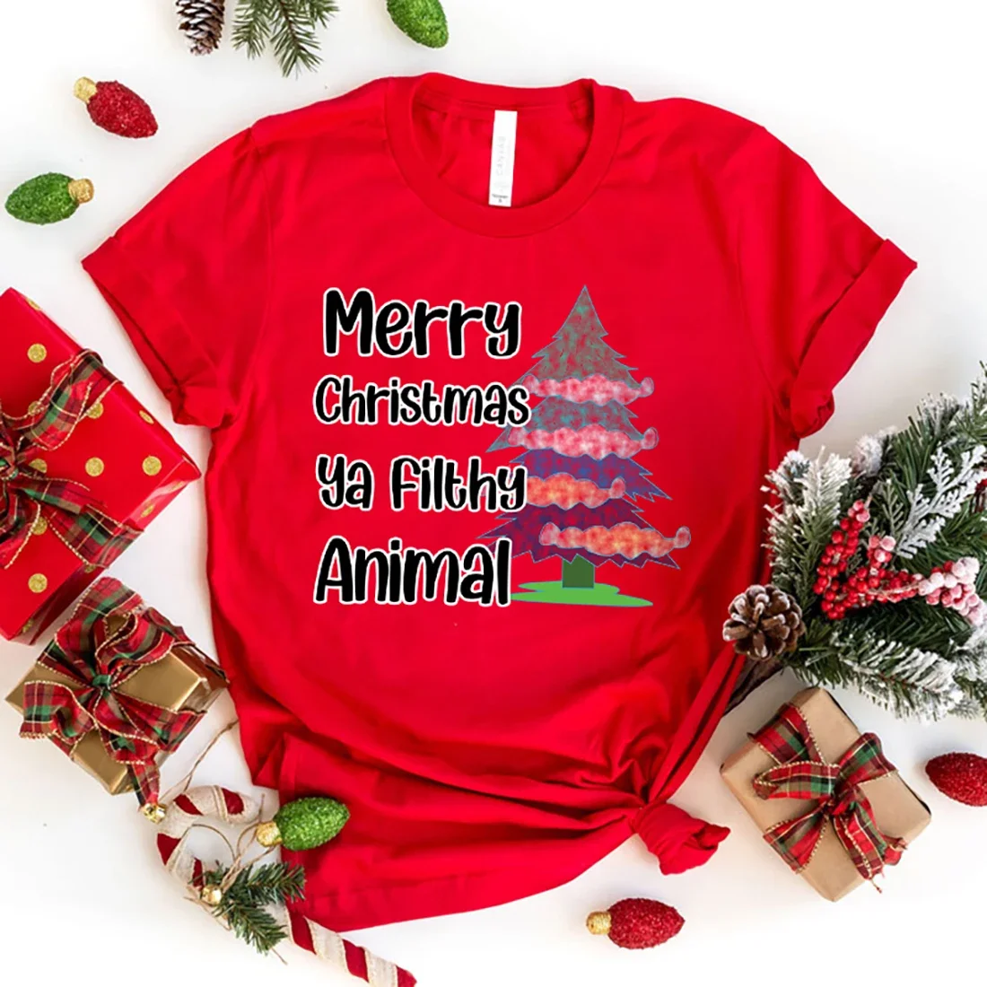 

Hot Merry Christmas Ya Filthy Animal Print T-Shirt Casual Loose T Shirt Women Men Harajuku Shirts