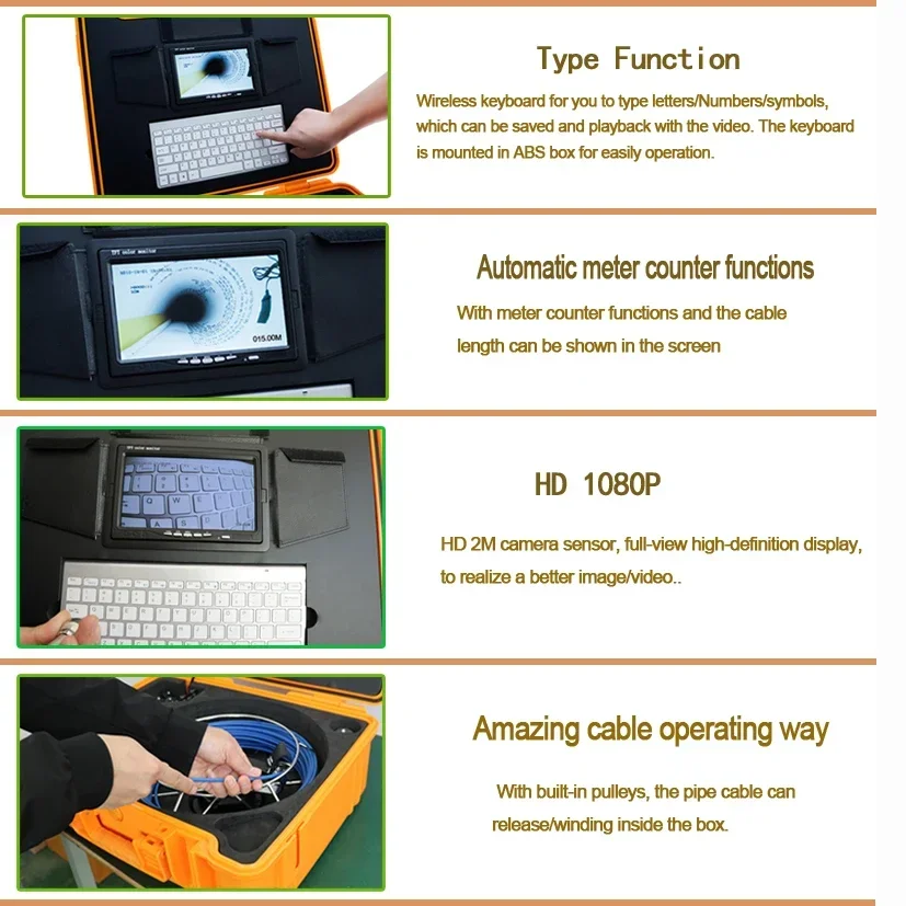 25mm Meter Counting Pipeline Inspection Camera H1 7inch Endoscope Borescope Drain Sewer Camera Video Record System Pipe Camera