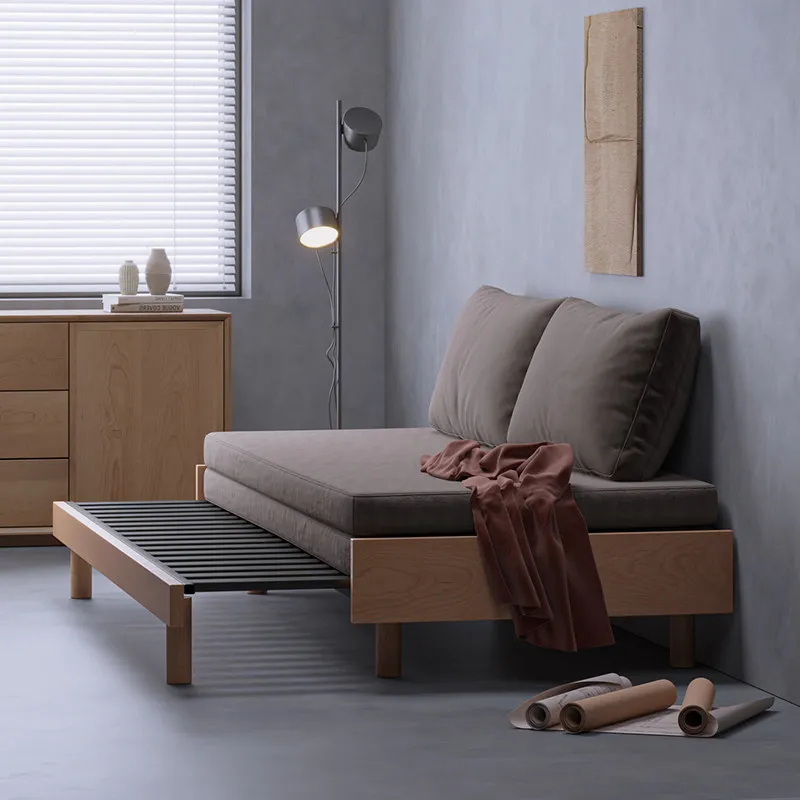 Solid wood pull-out sofa bed Small apartment push-pull multi-functional dual-purpose sofa bed Single tatami folding telescopic