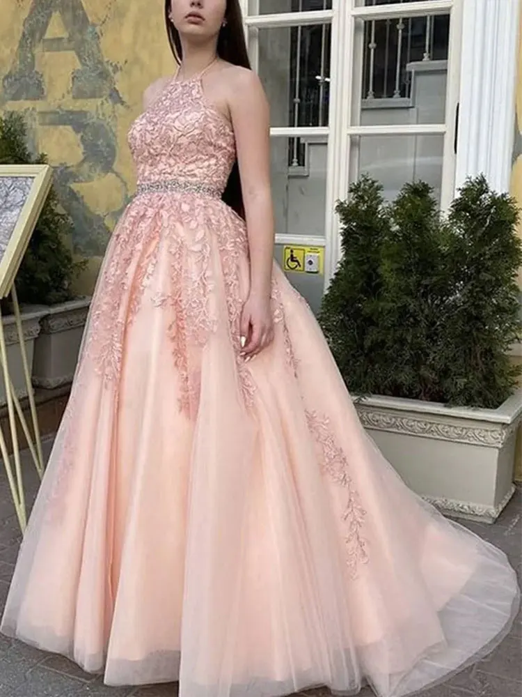 2024 Elegant A-Line Prom Gown Graceful Tulle Floor-length Dress Vestidos De Novia Glamorous Appliques Evening Dresses