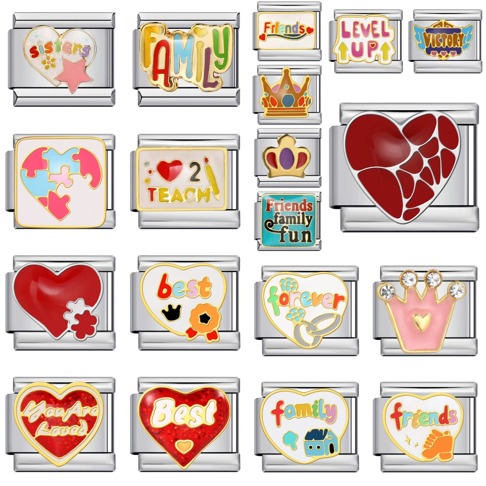 Итальянский браслет с короной и сердечком «Лучший друг» «Семья» в слова 9 мм из нержавеющей стали, королевский символ любви, ювелирные изделия, подарок «сделай сам» для BFF