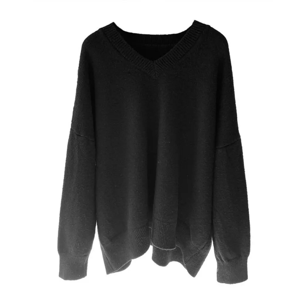 

Juzhi Women's Korean Style V-Neck Knitted Top Pure Color Loose Fit Autumn Knitwear Simple Versatile New Arrival 7032