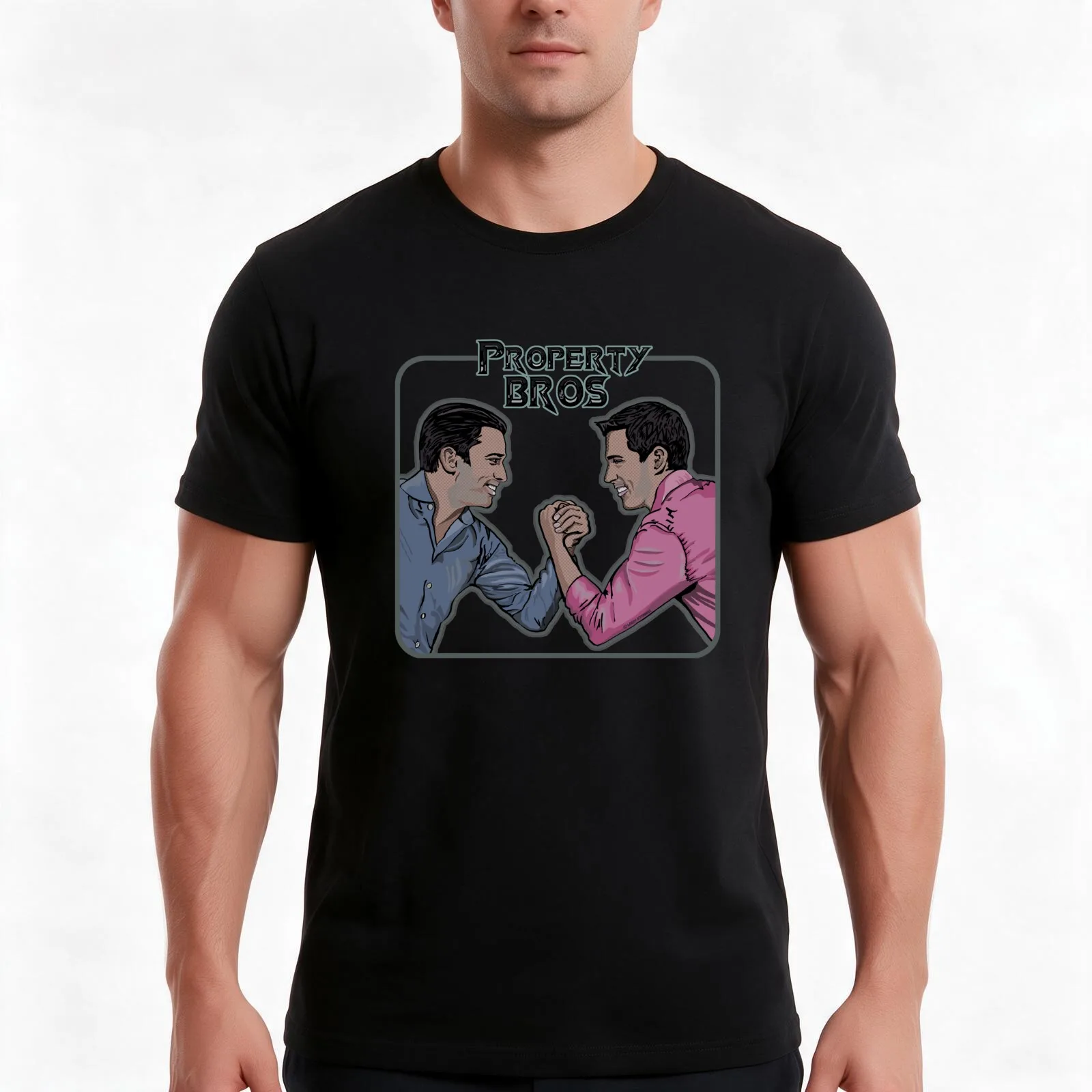Property Bros T-Shirt, Summer Casual Cotton Tee, Oversized Streetwear Tops, Vintage Graphic Print, Loose Fit Short Sleeve