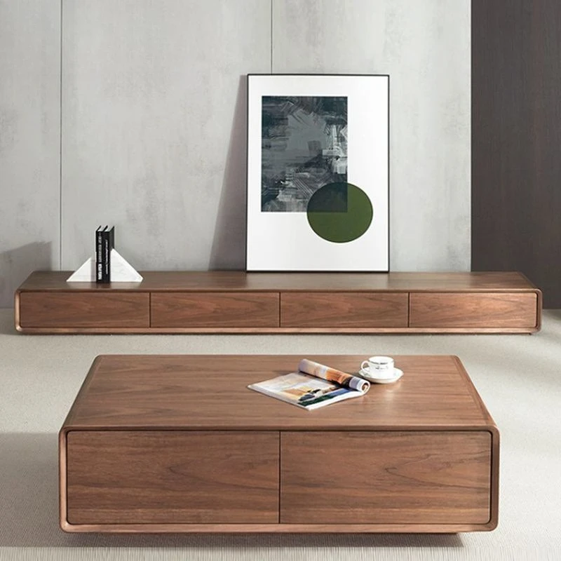 

Walnut minimalist floor cabinet TV cabinet ultra-narrow small apartment living room full solid wood floor TV cabinet