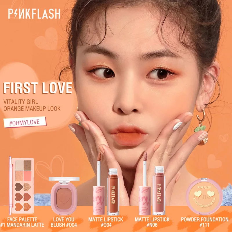 PINKFLASH-메이크업 세트, 아이섀도우 매트 립스틱, 소프트 블러쉬, 오일 컨트롤 프레스드 파우더, 내추럴 페이스, 화장품 키트, 5 개