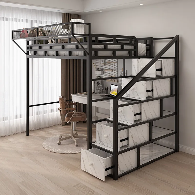 

Small apartment with elevated bed apartment dormitory under the table Modern space-saving duplex second floor pavilion bed