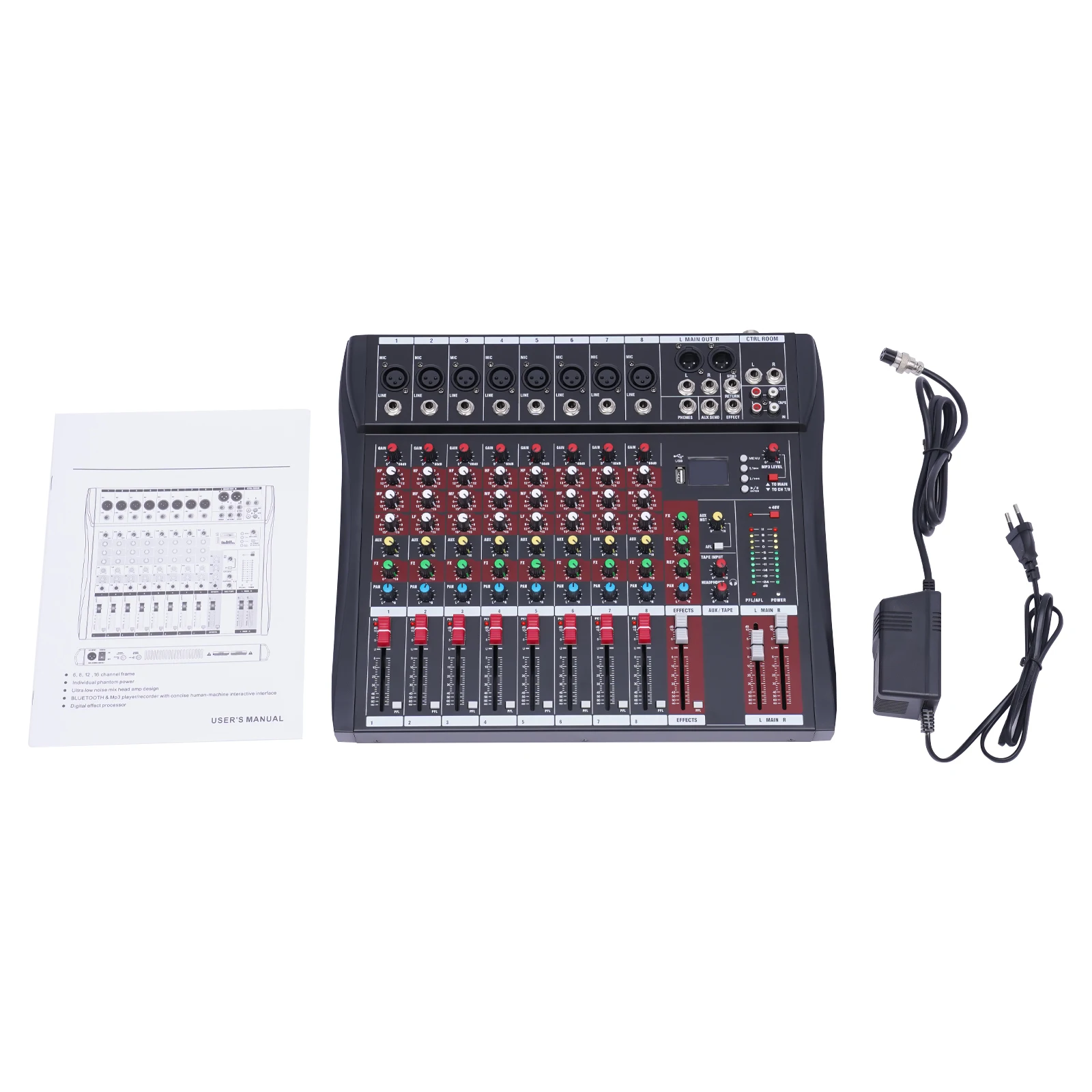 7/8-kanaals professionele mixer, klankbordconsole met Bluetooth USB PC-opname-ingang XLR-microfoonaansluiting - afbeelding 1