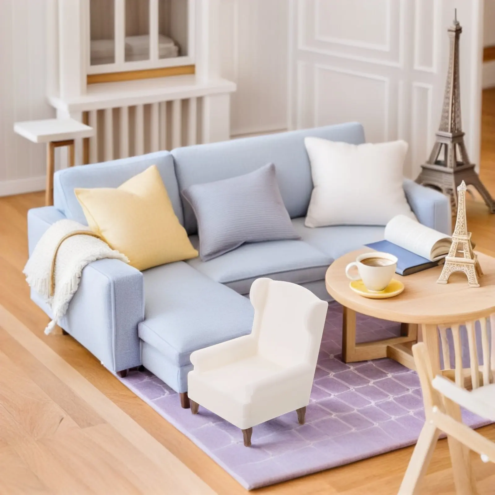 

Dollhouse Sofa Miniature White Couch 1:12 Scale High Detail Plastic Construction for Living Room Bedroom Miniature House