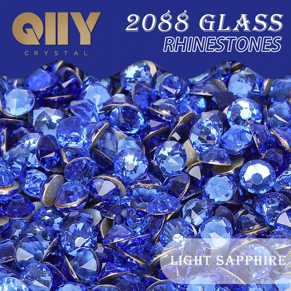 

QIIY Light Sapphire 2088 SS10-SS30 Rhinestones Crystal Golden Flatback 8 Big 8 Small 16cut Stones For DIY Nail Art Decoration