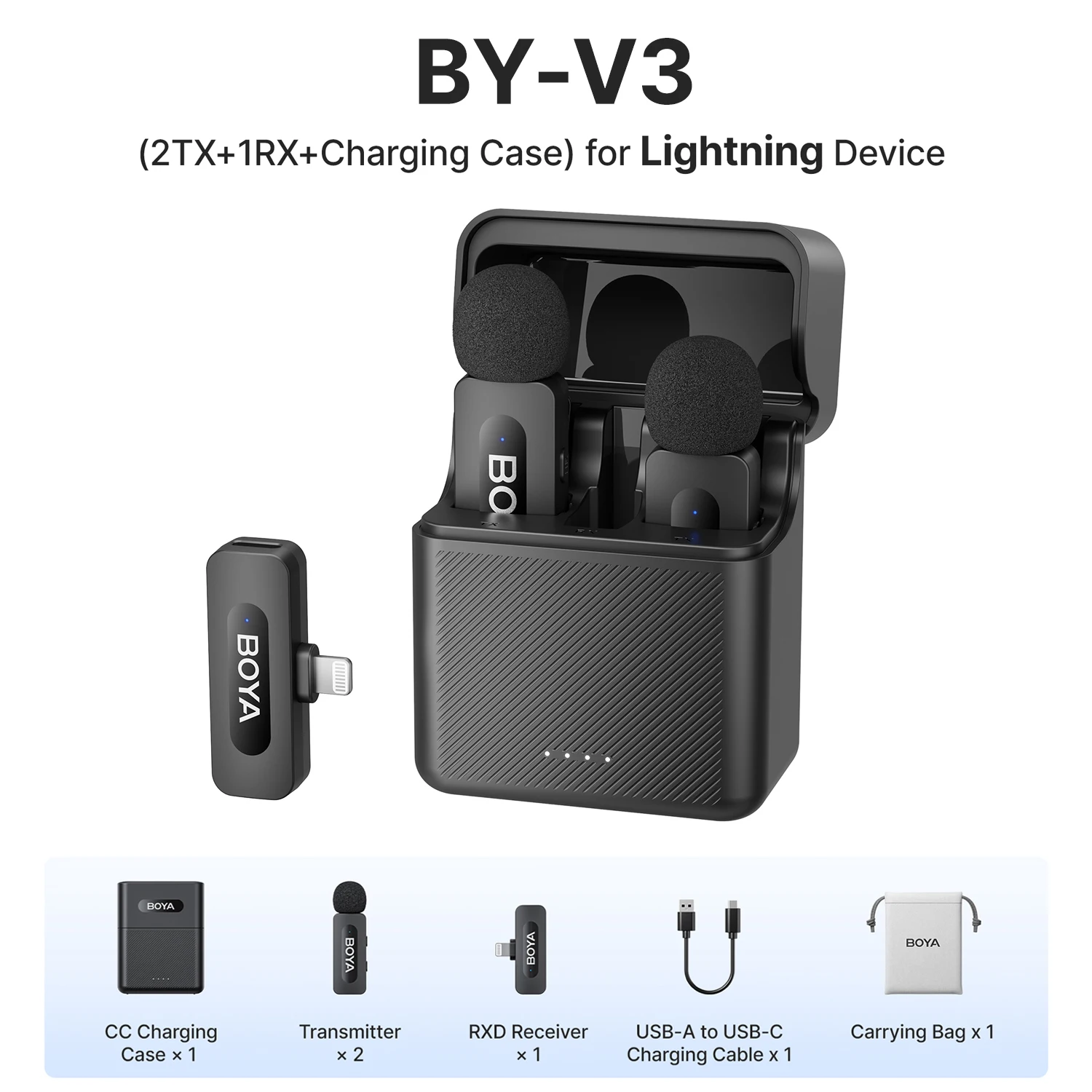 BOYA BY-V3 Wireless Lavalier Microphone for iPhone 15/16 Series Samsung DJI Pocket 3 Type-c Smartphones Cameras Video Recording