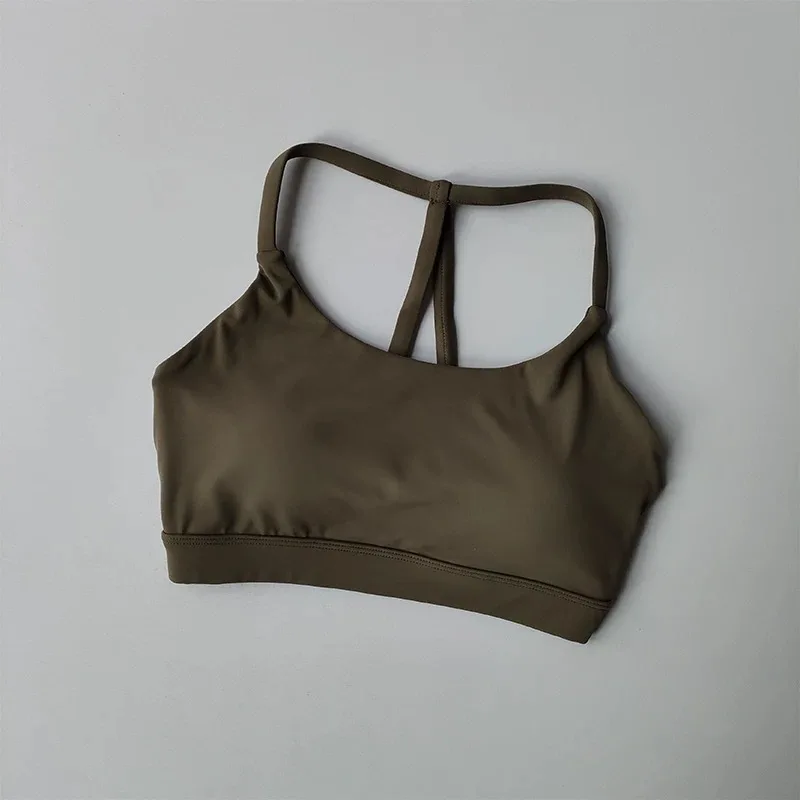 Damen-Sport-BH mit Schnelltrocknungsfunktion, Dreieck-Design, dünnem Gurt, gerafftem Yoga-Top mit Schönheitsrücken für Frühling und Sommer – Detail 8