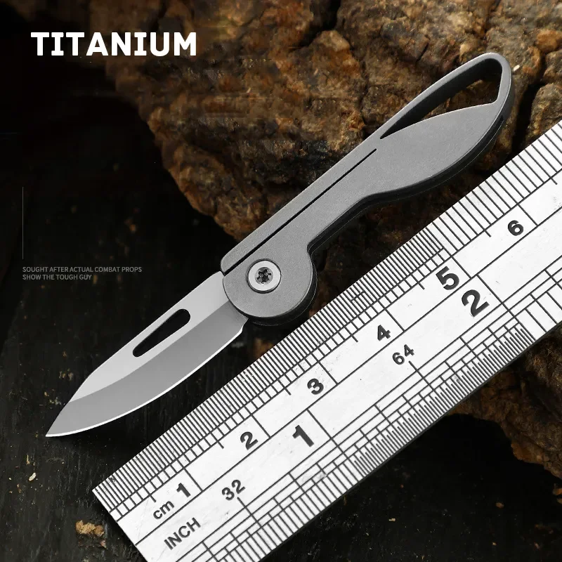 Mini Folding Knife High Hardness D2 Steel Titanium Alloy Sharp Knife With Keychain Pendant Disassembly Express Open Box EDC Tool