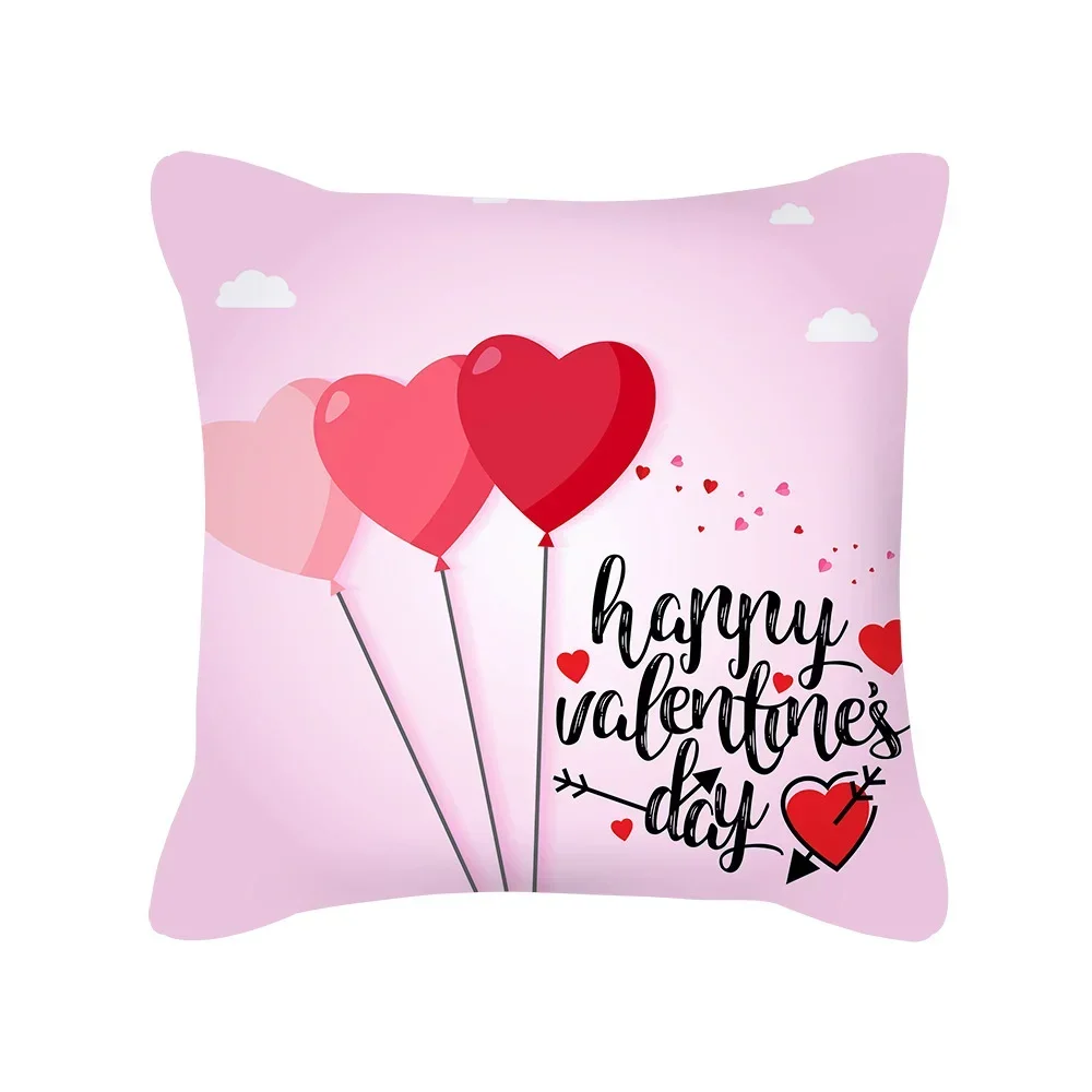 Pink Pillowcase Girl Happy Valentine's Day Cute Peach Skin New Home Fabric Square Cushion Cover