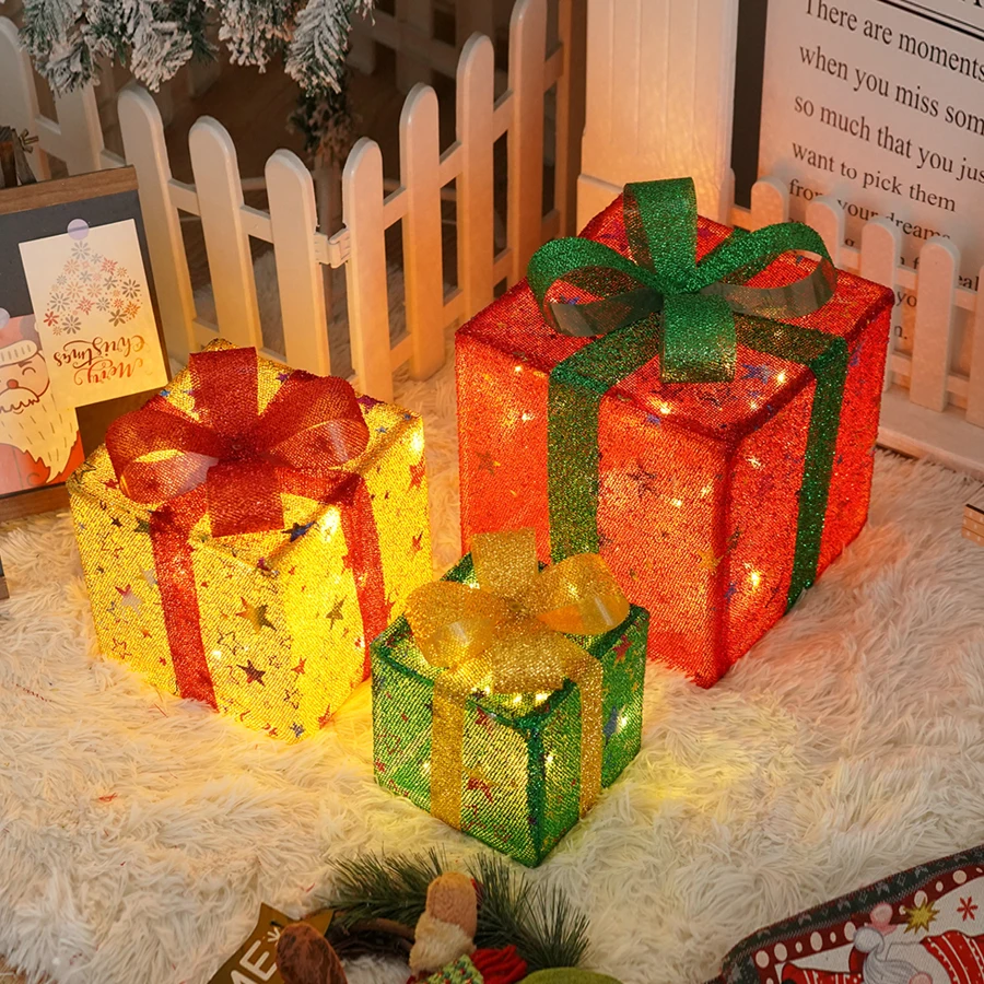 New Christmas gift box light three piece set, star LED light string, holiday party colorful lights, decorative atmosphere lights