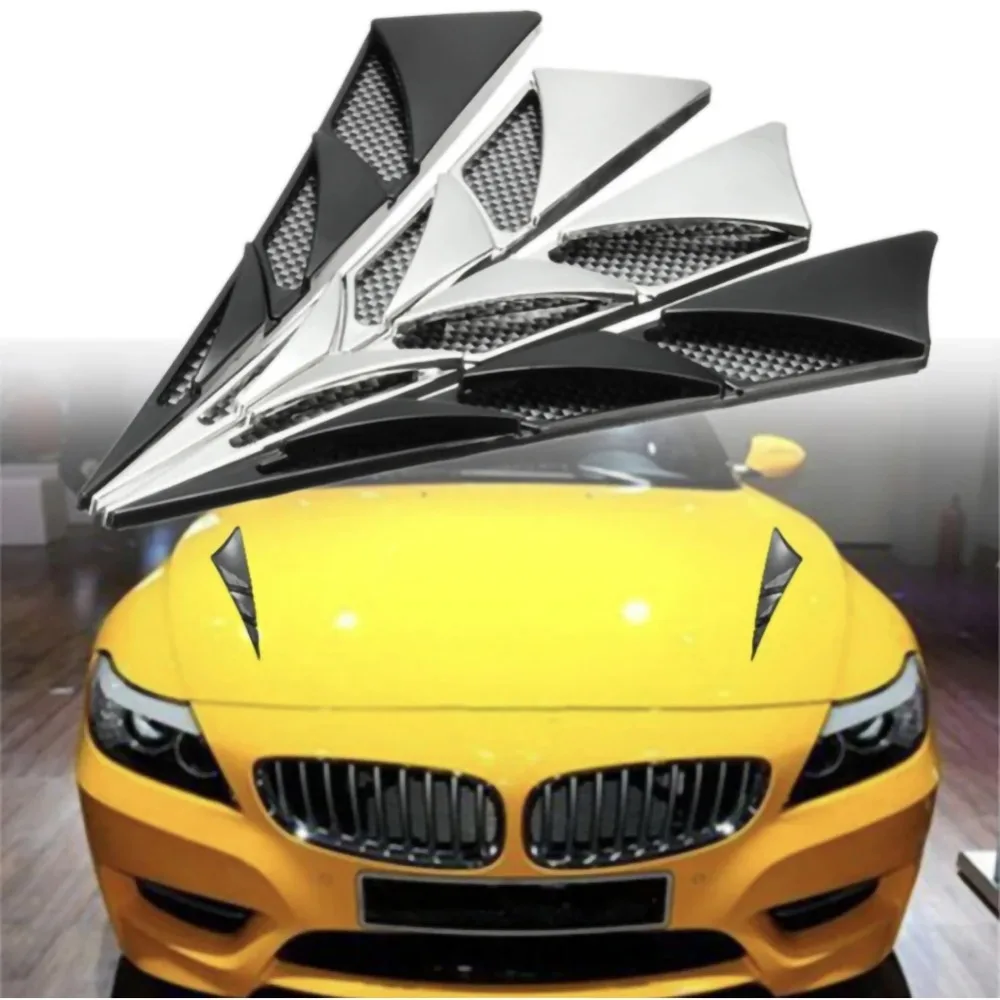 1Pair Universal Car Hood Stickers Black Simulation Side Air Intake Vent Cover Bonnet Exterior Decoration Car-styling