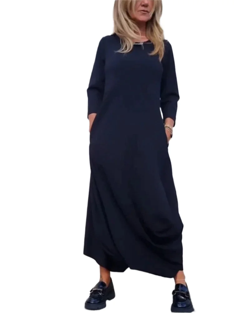 

Female Casual Loose Dress Fashion O Neck Long Sleeve Pullover Dresses For Women Elegant Office Womens Clothing Spring Autumn New