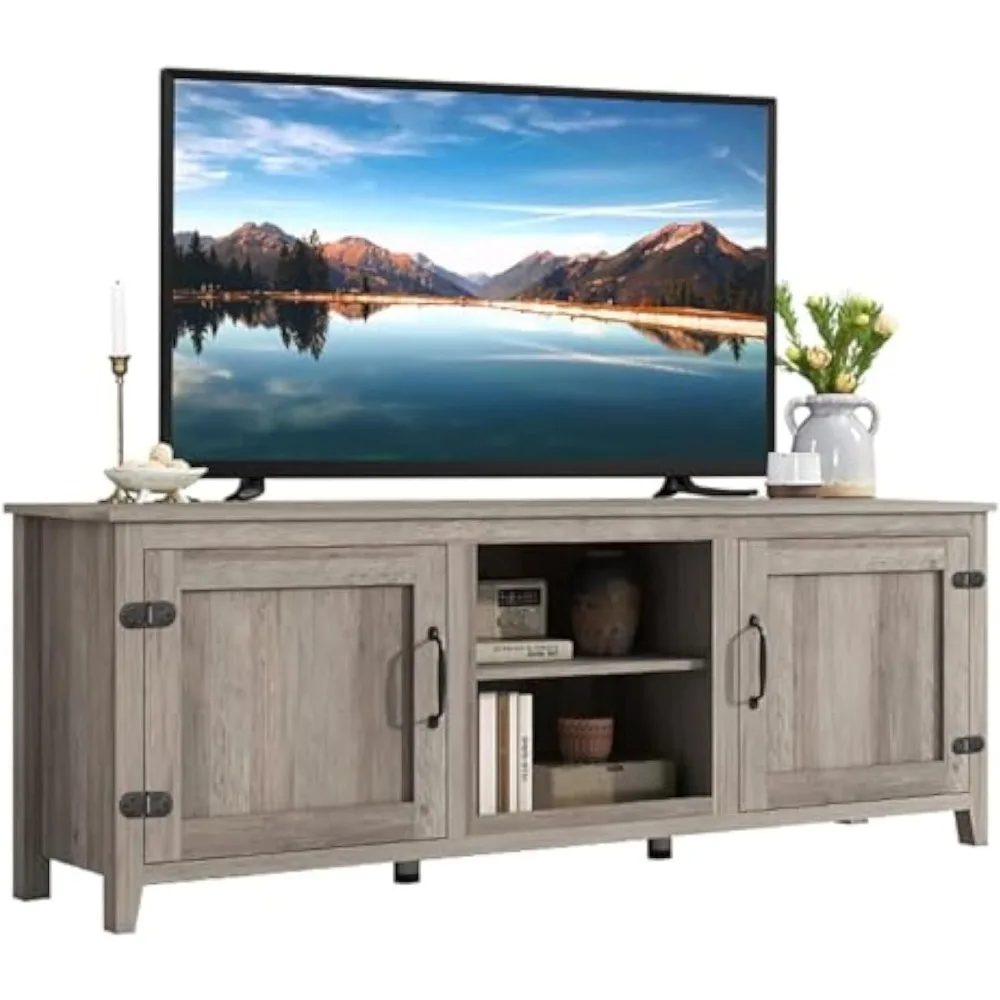 

TV Stand for up to 75 Inch TVs, 70" Farmhouse TV Storage Cabinet Console Table with Adjustable Shelves, Modern Entertainment Cen