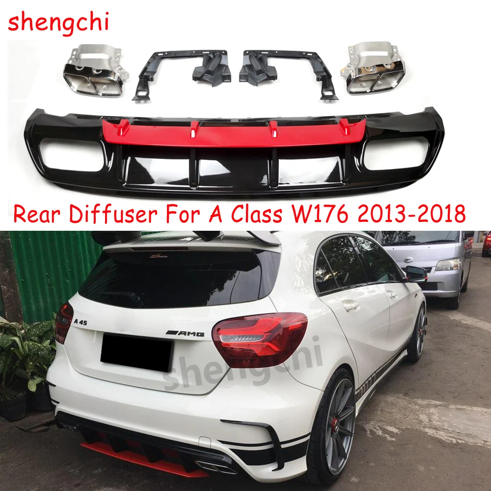 

W176 A45 Rear Bumper Diffuser & Exhaust Tips for Mercedes Benz A Class W176 A160 A180 A200 A250 AMG Sport 2013-2018