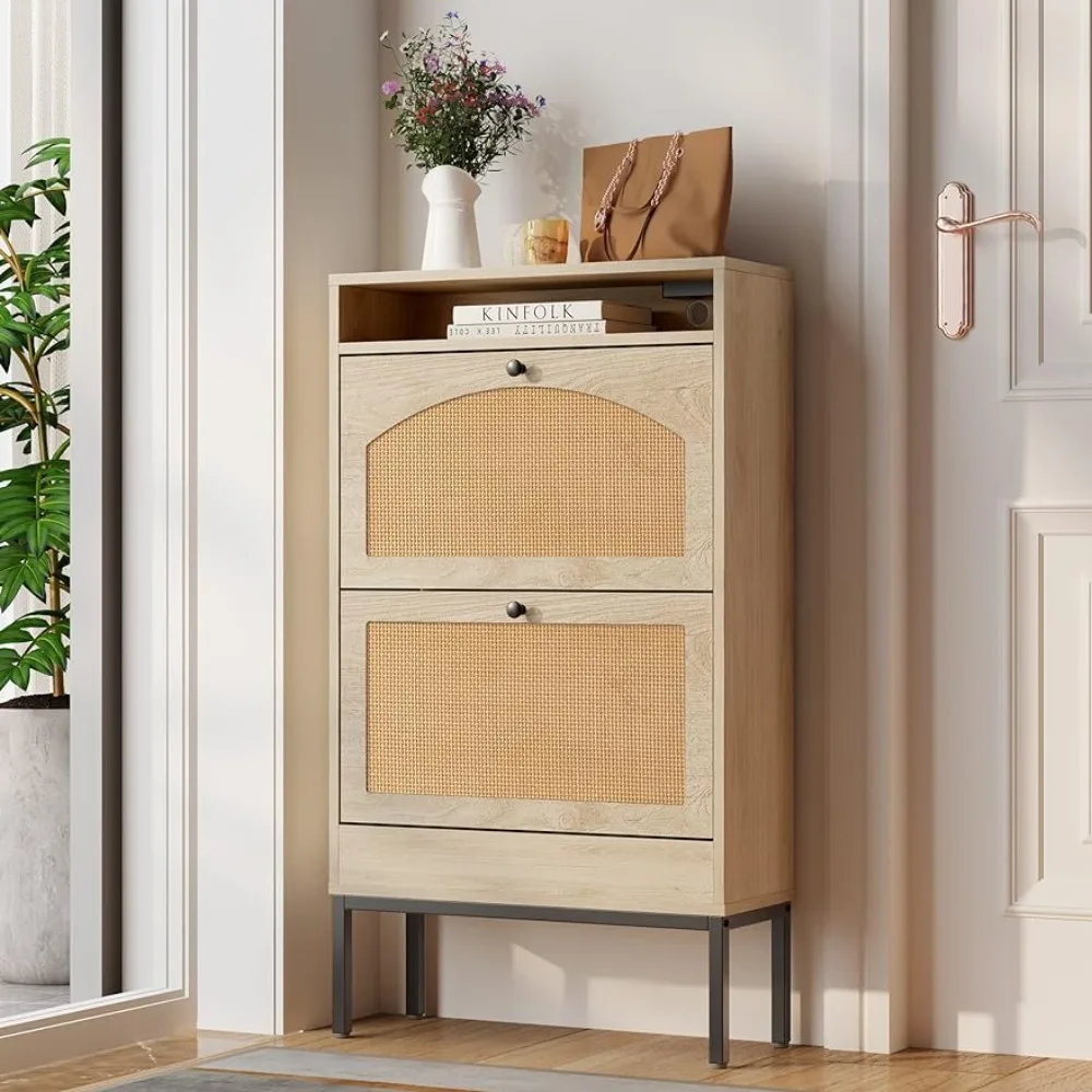 

Luxury Bag Woman Living Room (Natural) Shelf Storage Cabinet Shoe Storage Cabinet With 2 Flip Drawers Shoes Organizer Hallway