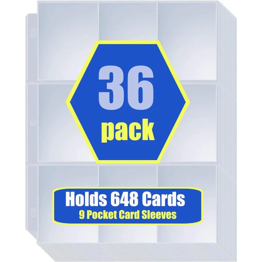 36 pacote 9 folhas protetoras de cartão de bolso mangas de cartão de negociação páginas para 3 anéis binde contém 2.5 "x 3.5" negociação esportes negócios comuns