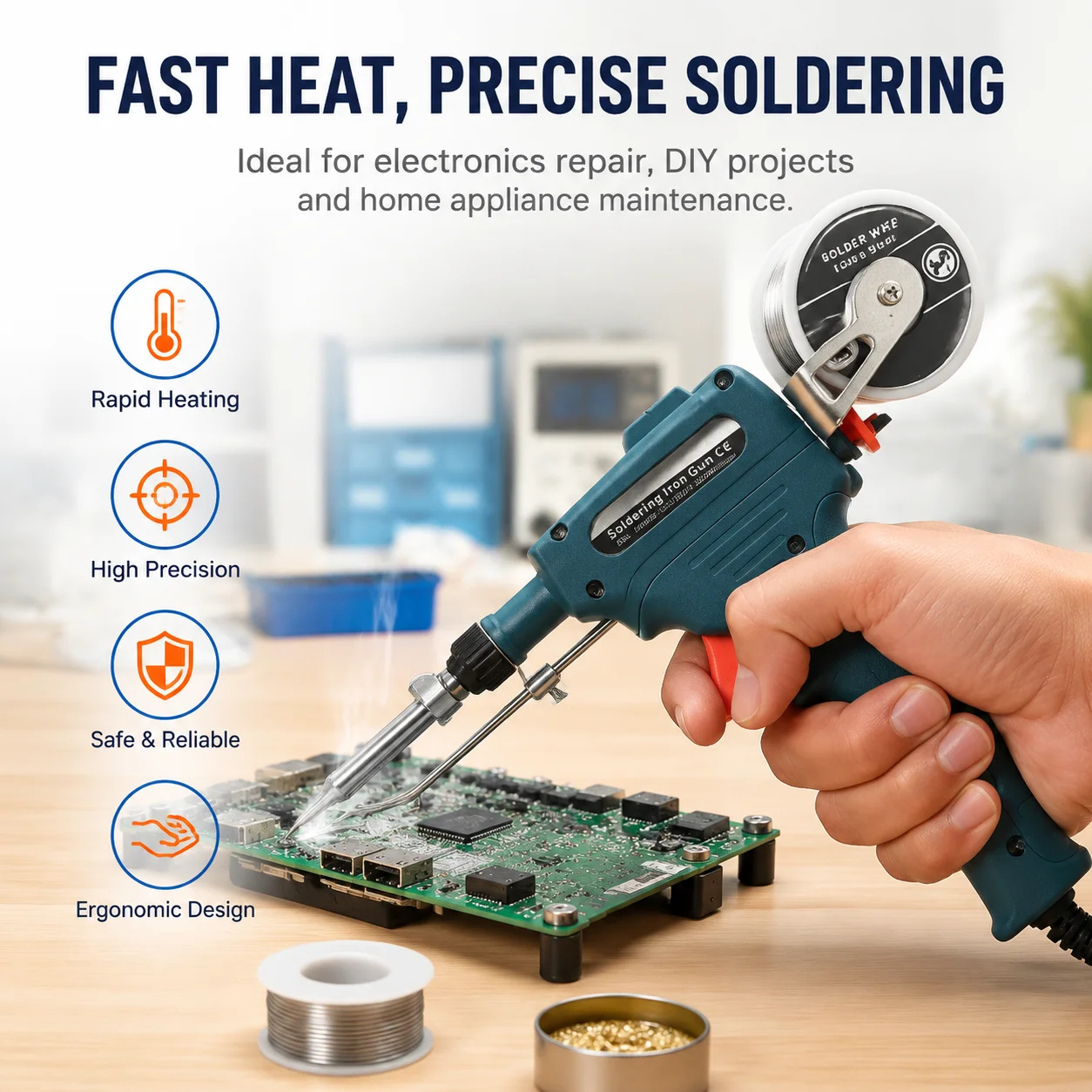 

Automatic Soldering Gun 60W Handheld Internal Heating Soldering Iron Welding Tool Kit 110V 220V Solder Wire Feed Self Feeding Welders Stations Stand Support for Electronic Circuit Board PCB Repair