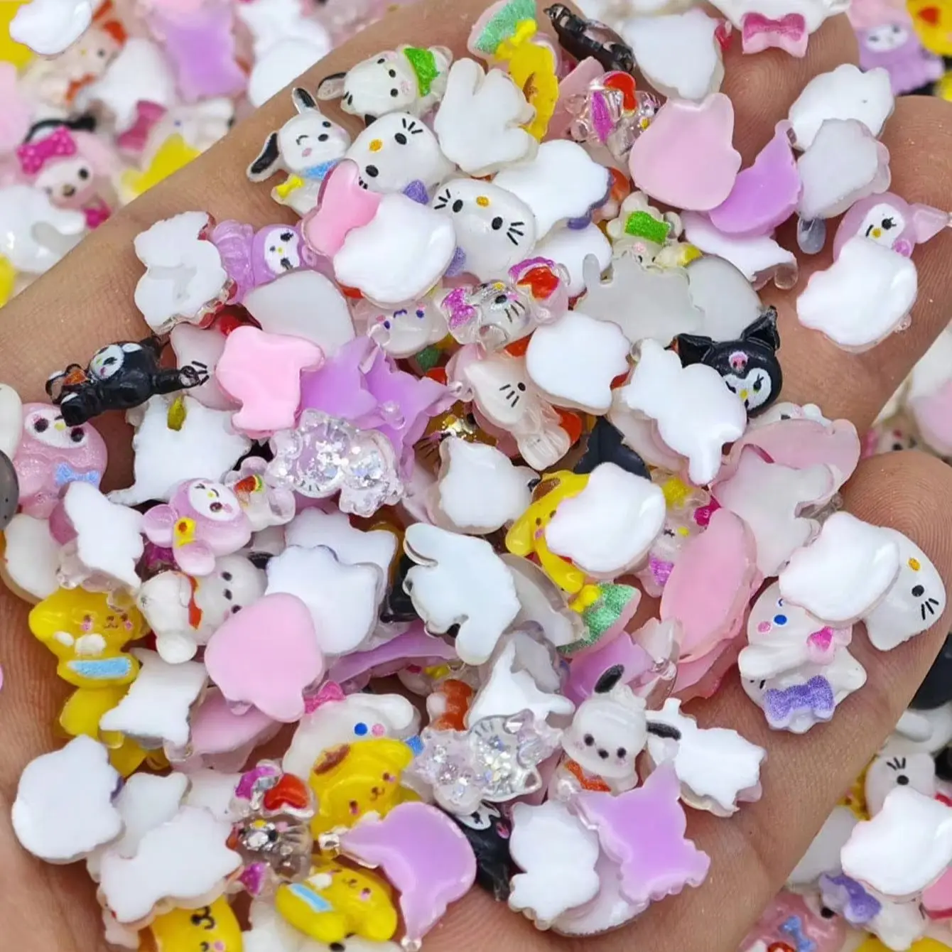 50Pcs Kawaii Mixed Sanrio 3D Resin Nail Charms Kuromi Pochacco Hello Kitty DIY Manicure Cartoon Nail Art Decor Accessories
