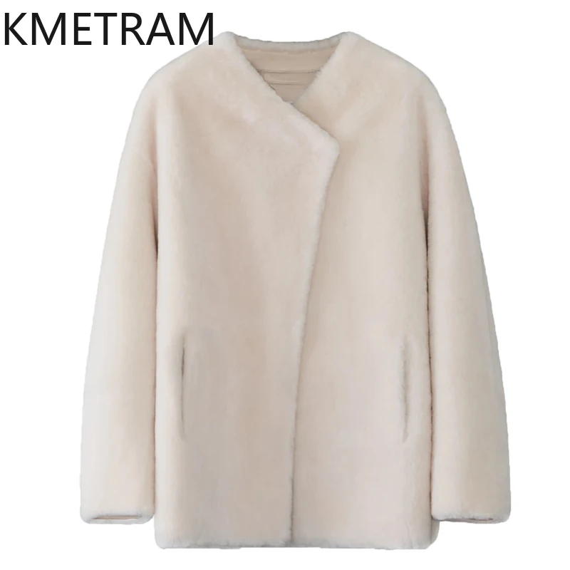 100% 천연 메리노 울 양가죽 양면 모피 재킷 여성 루즈핏 리얼 퍼 코트 여성 겨울 의류 2025 여성용 모피 코트