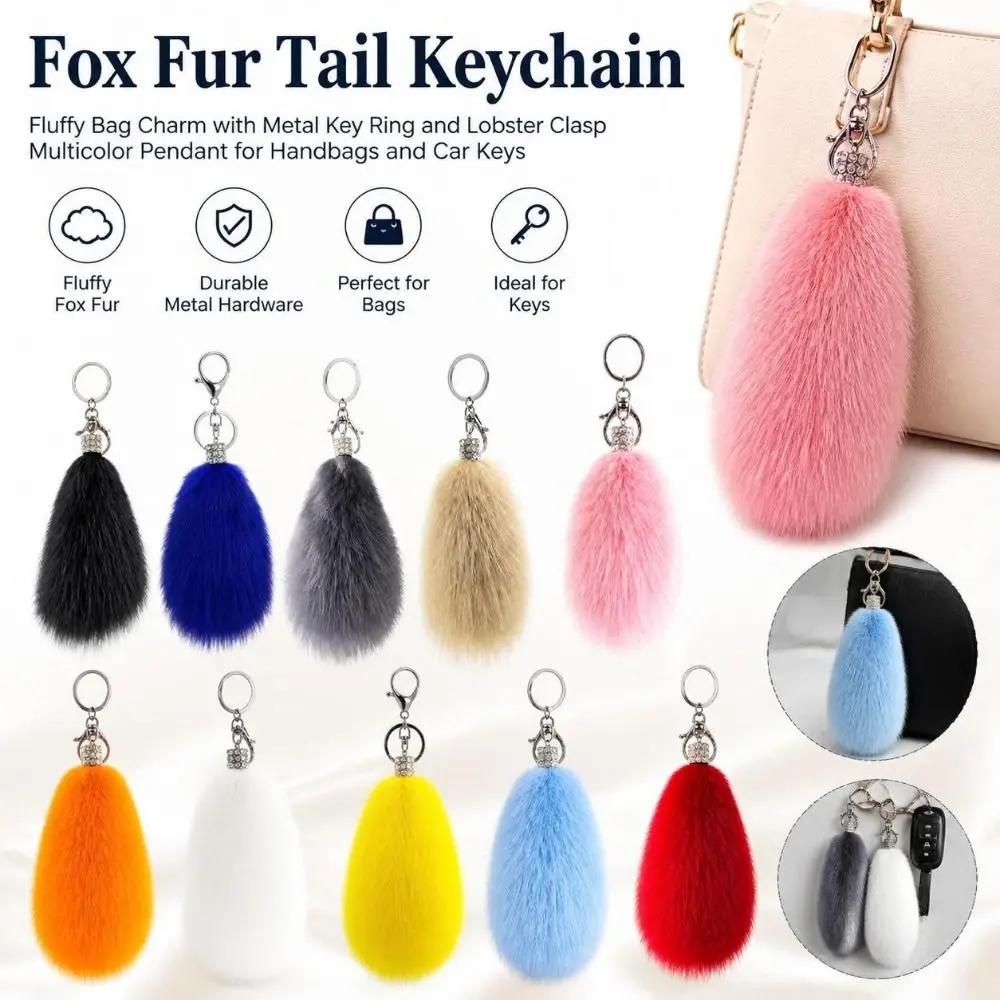 Fox Fur Fox Fur Tail Keychain Fluffy Texture Multicolor Fur Tail Key Ring Lobster Clasp Tail Shape Fluffy Bag Charm