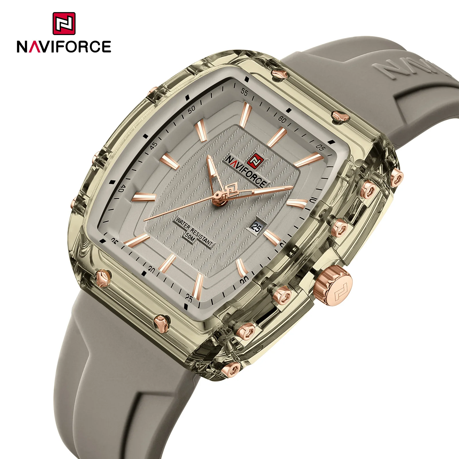 

Naviforce 7124, новые модные кварцевые женские оригинальные наручные часы с силиконовым ремешком, светящиеся креативные женские часы, водонепроницаемые женские часы