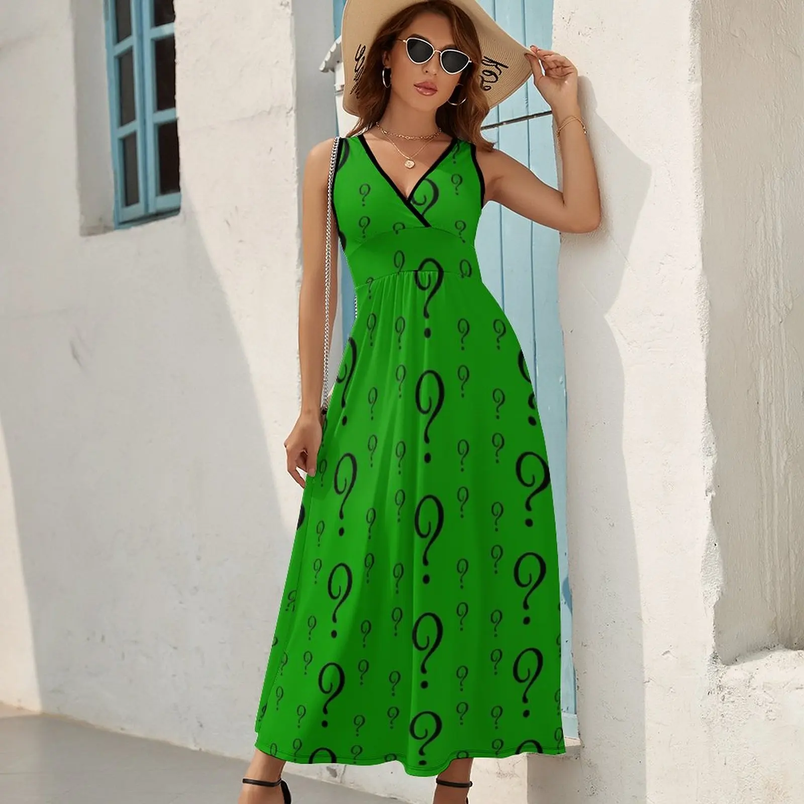 Riddle T-Shirt - Question Mark Sticker Sleeveless Dress loose women's dress Women's long dress