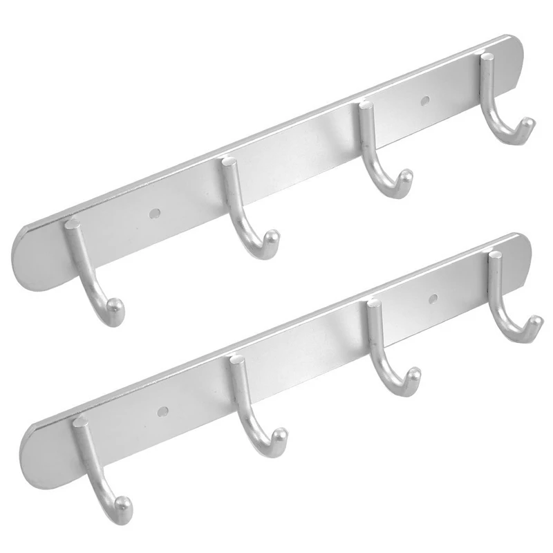 

2X Aluminium Alloy 4 Hanger Towel Hat Coat Clothes Wall Mount Rack Hook