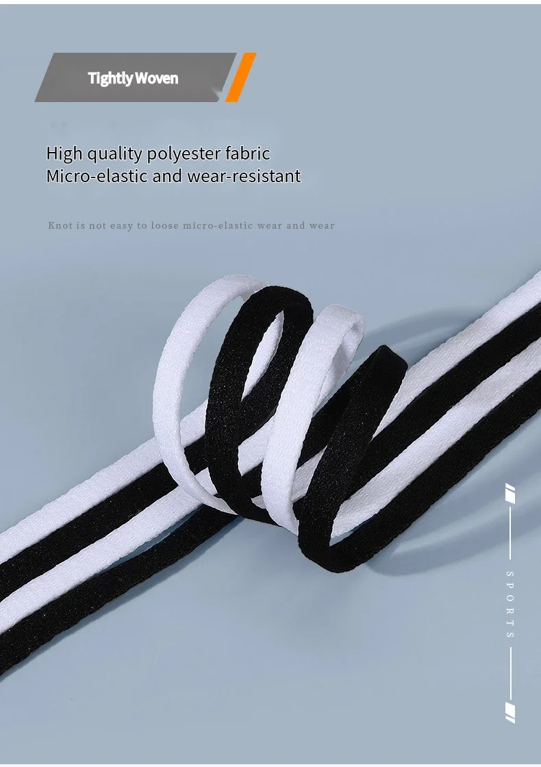 6 mm breite, flache Schnürsenkel für Sneaker, Mikro-Elastik-Schnürsenkel für Schuhe, weiß, schwarz, 90/120/140/160 cm, Schuhzubehör, 1 Paar. – Detail 3